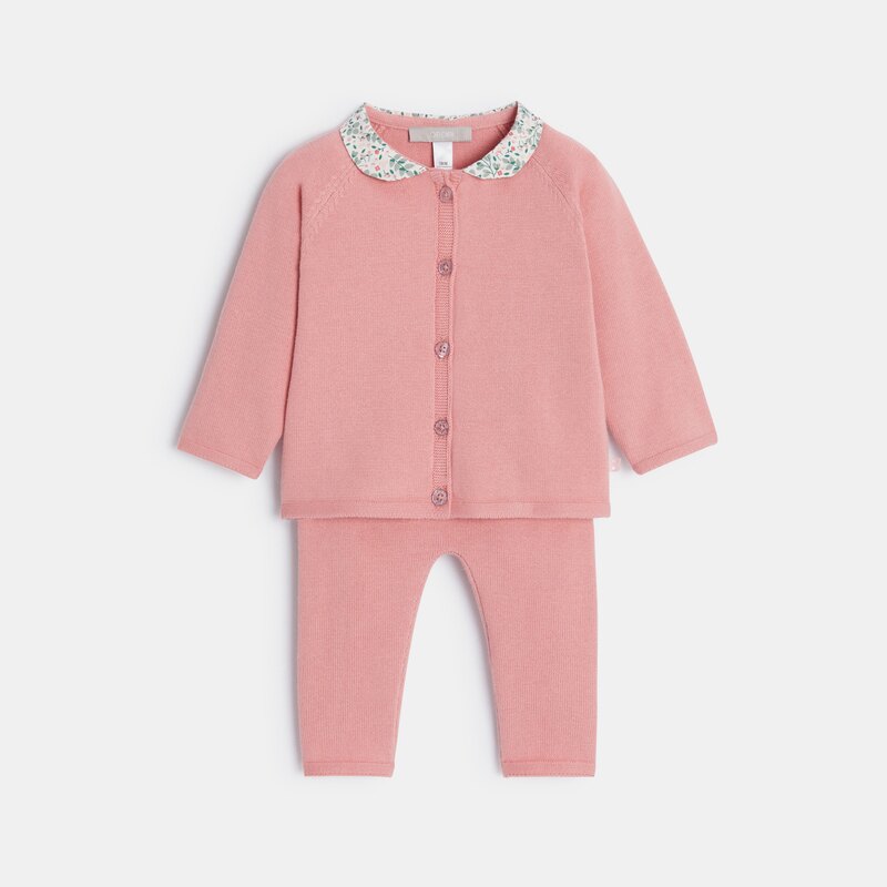 Ensemble gilet et pantalon maille tricot rose bébé fille Rose
