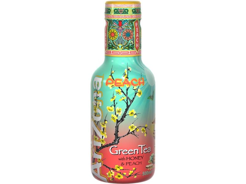 AriZona Green Tea Peach 6 x 0.5 l Erfrischungsgetränk aus grünem Tee und Pfirsichsaft