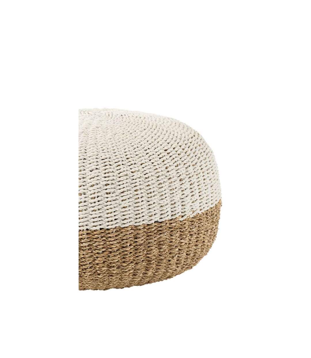 Paris Prix - Pouf Boule zostère 60cm Blanc & Naturel
