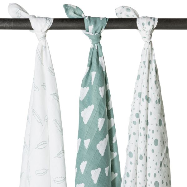 Meyco Feather Swaddle Grijs / Wit 3 Stuks
