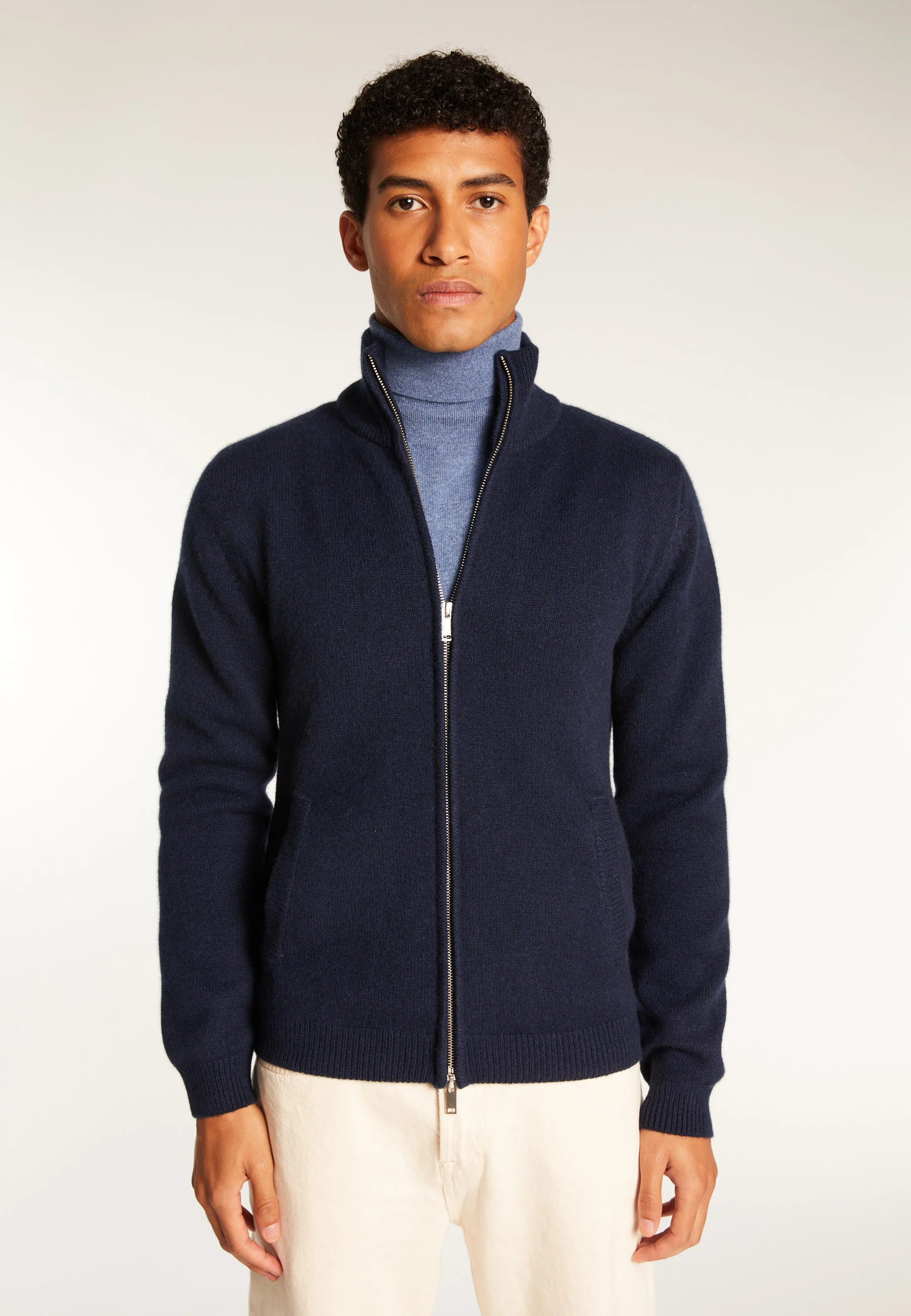 ELYSÉE DUO - Gilet zippé en cachemire 6 fils | Bleu