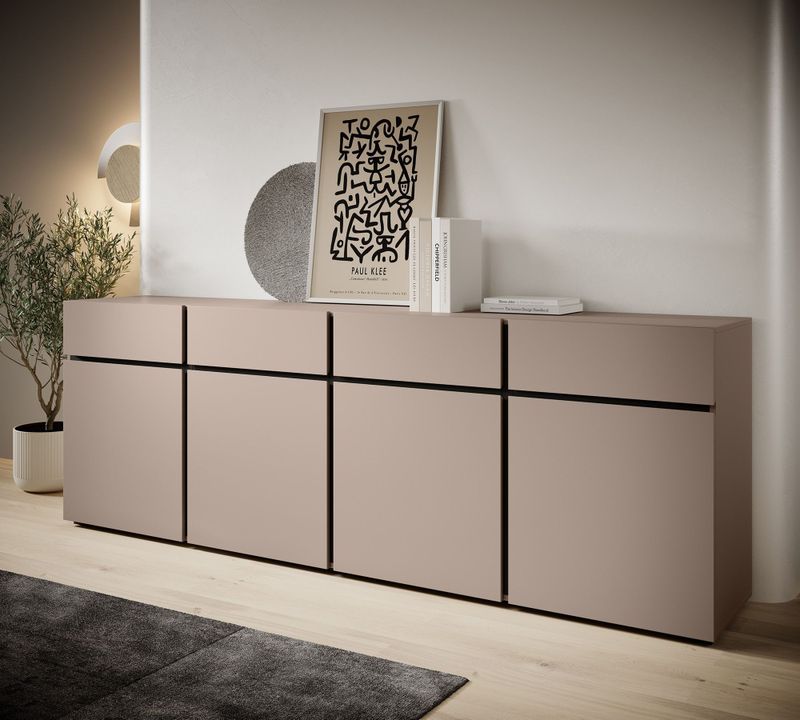 Meubella - Dressoir Cainan - Beige - Zwart - 225 cm