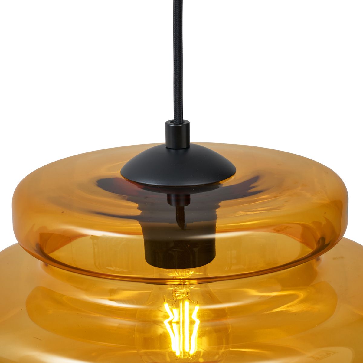 Retro hanglamp zwart met oranje glas - Denise