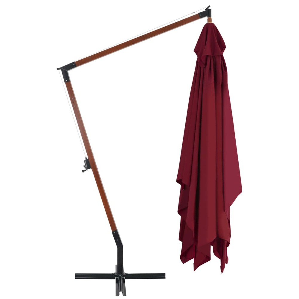 Parasol meuble de jardin en porte-à-faux avec mât en bois 400 x 300 cm bordeaux