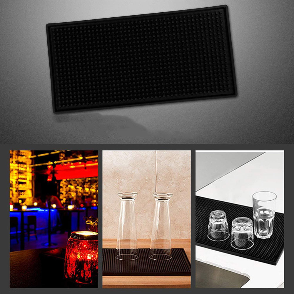 (30x15cm) Silikon Abtropf Matte Bar Anti-Rutsch Cocktail Unterlage Überlaufmatte - Schwarz
