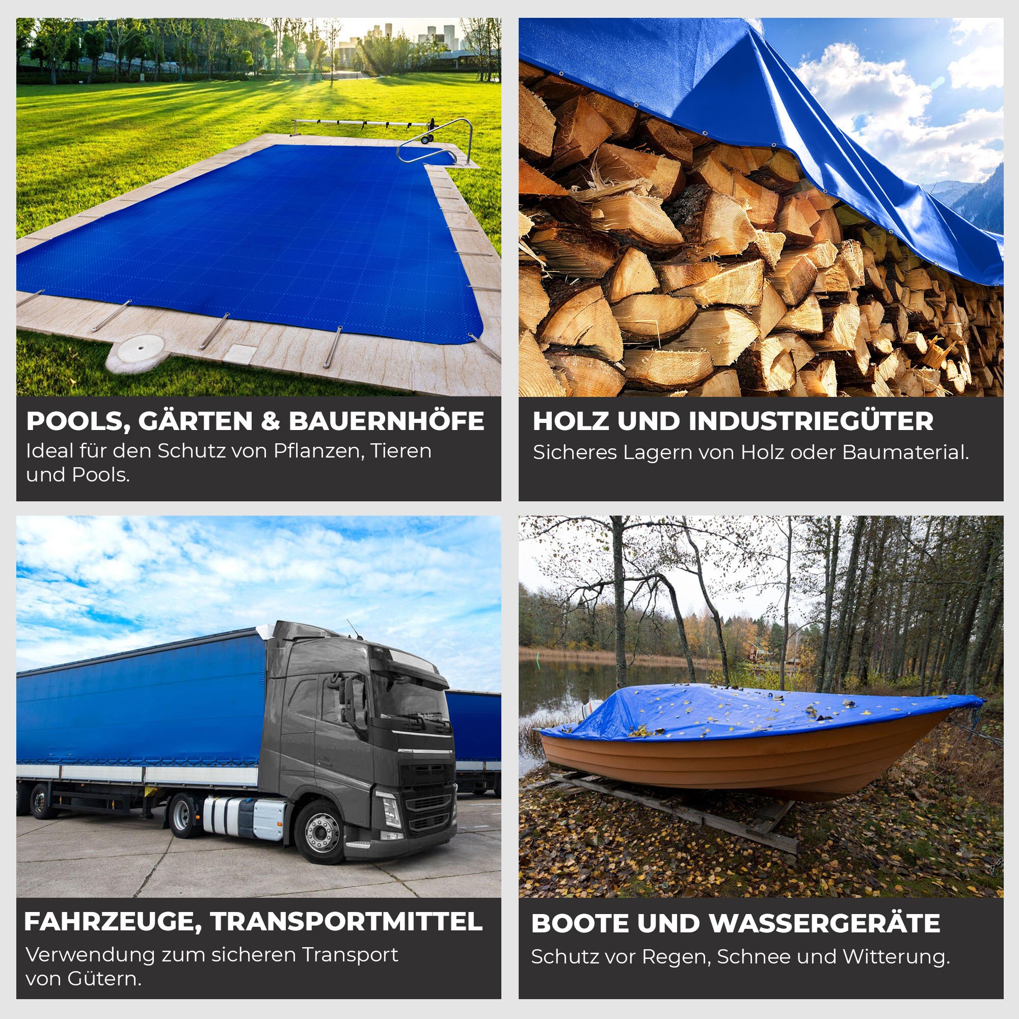 ROTFUCHS Premium Abdeckplane mit Ösen 300 x 400 cm, 12m² - 700 g/m² PVC RipStop-Gewebe Reißfest & Wasserdicht | Universell für Pool, LKW, Holz Gartenmöbel | Abdeckung, Gewebeplane | Blau 300 x 400 cm