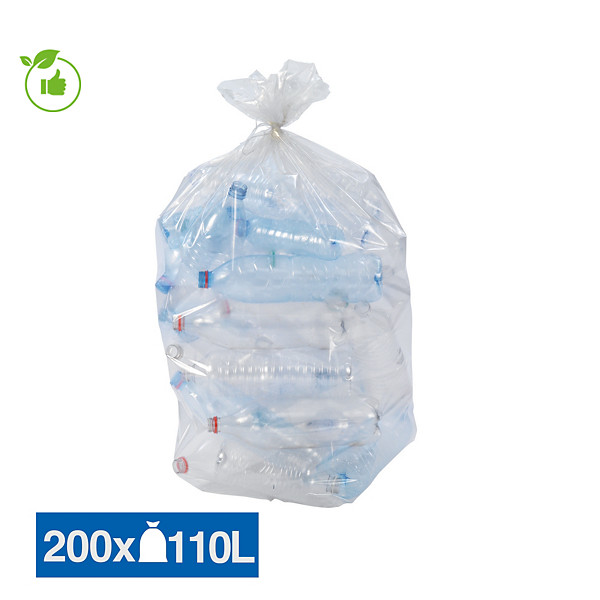 Sacs poubelle déchets courants translucides recyclés 110 L, lot de 200