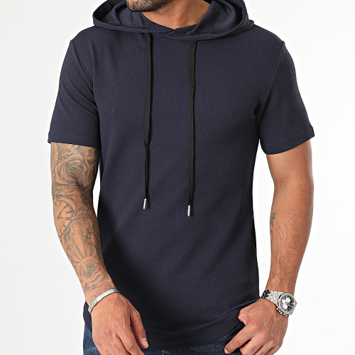 Tee Shirt Capuche Texturé Waffle 0585 Bleu Marine