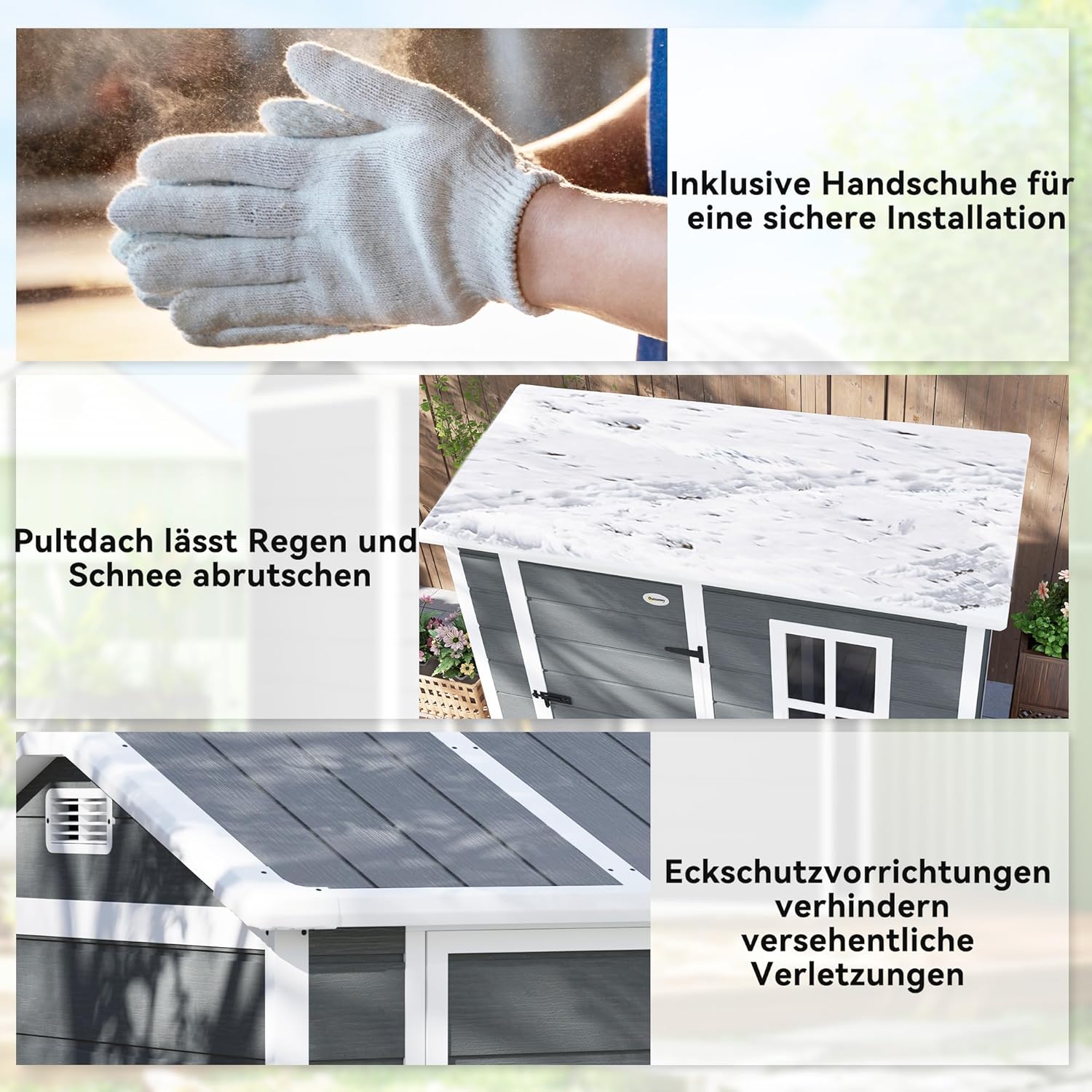 Outsunny Gerätehaus Kunststoff 2,1m² 186 x 130 x 199cm Geräteschuppen mit Satteldach Boden Fenster Abschließbarer Tür wetterfest Gartenhaus Outdoor Garten Schuppen für Hinterhof Grau