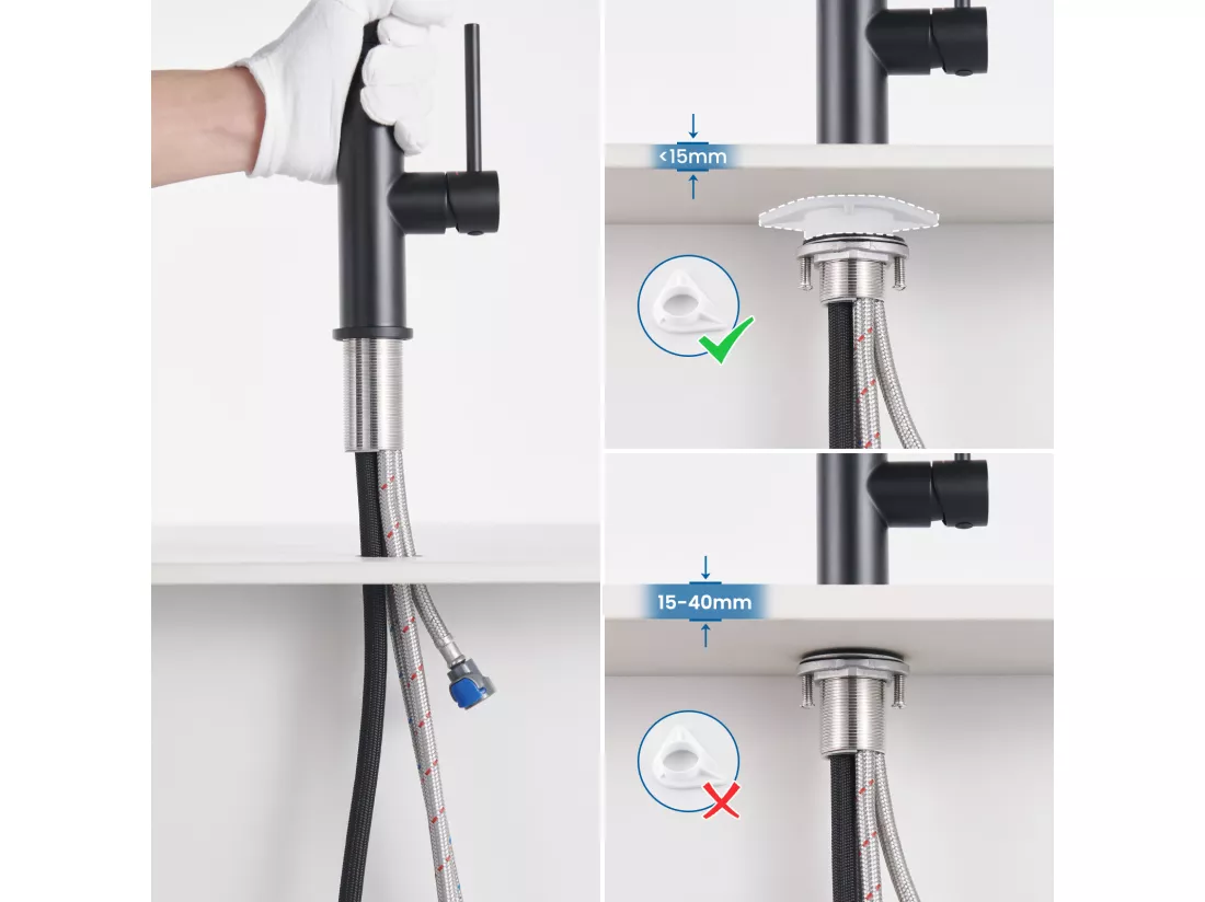 Robinet Cuisine Douchette,Mitigeur Cuisine avec Douchette, Robinetterie Cuisine avec Douchette Extractible Rotatif 360° Eau Froide/Chaude,Noir