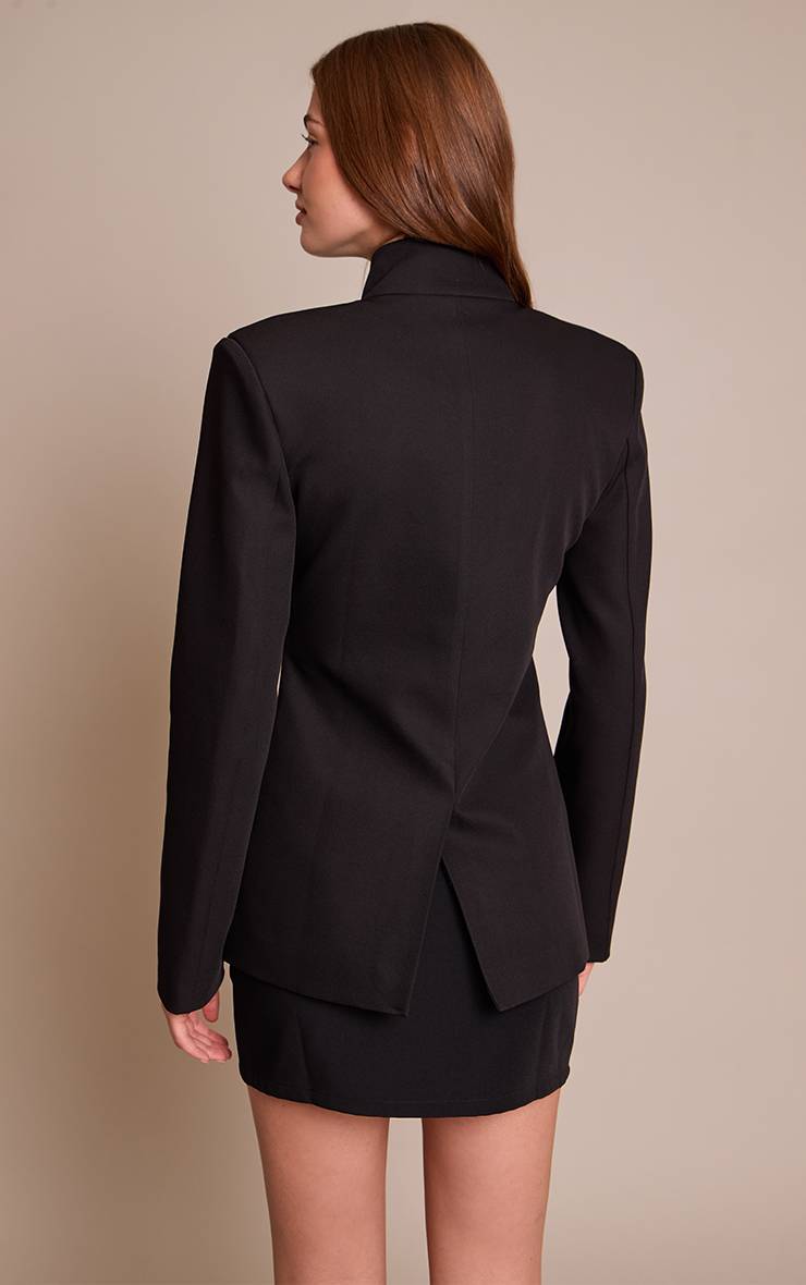 Noir Ensemble Blazer Ajusté Tissé À Col Montant