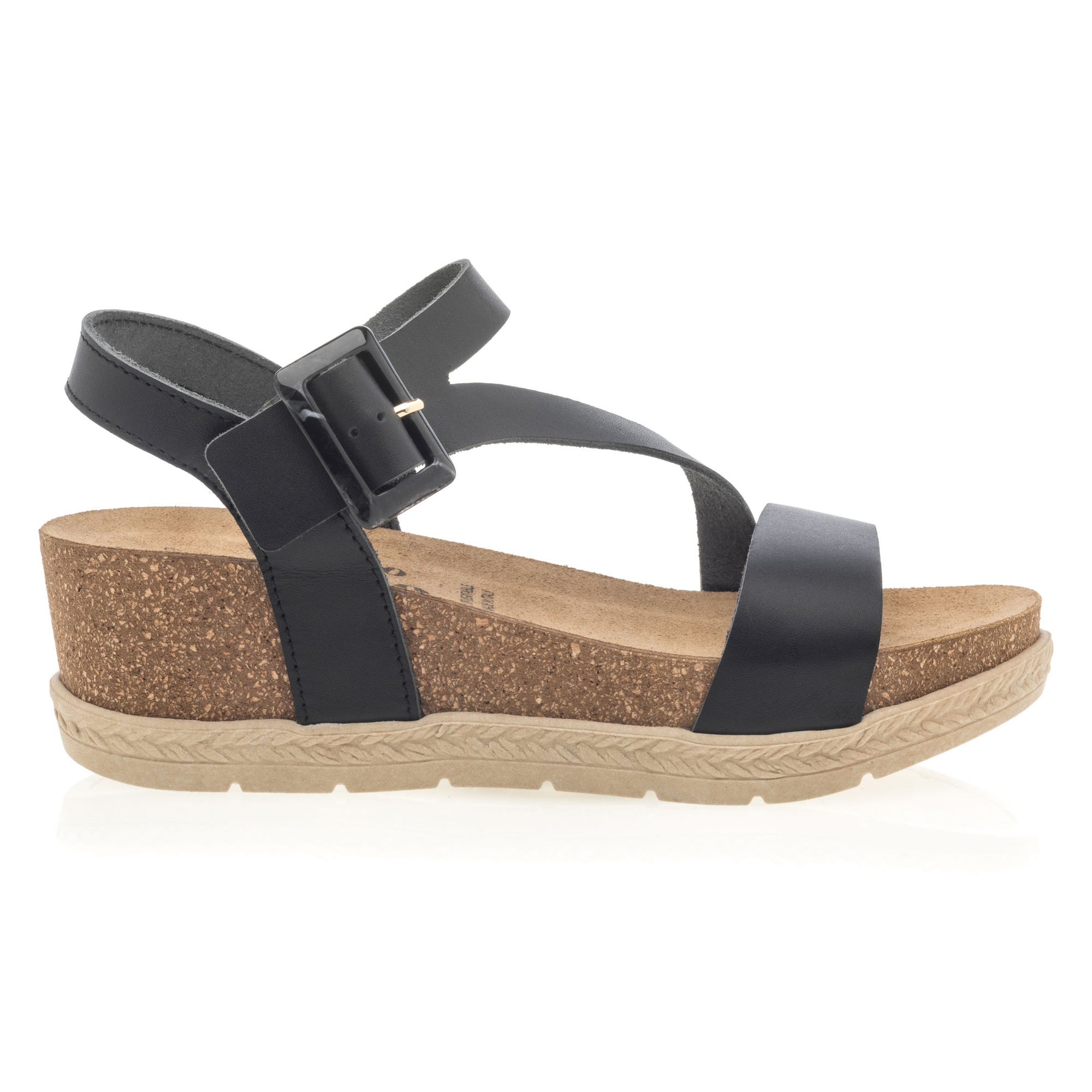 Sandales à talon compensé Femme en cuir noir