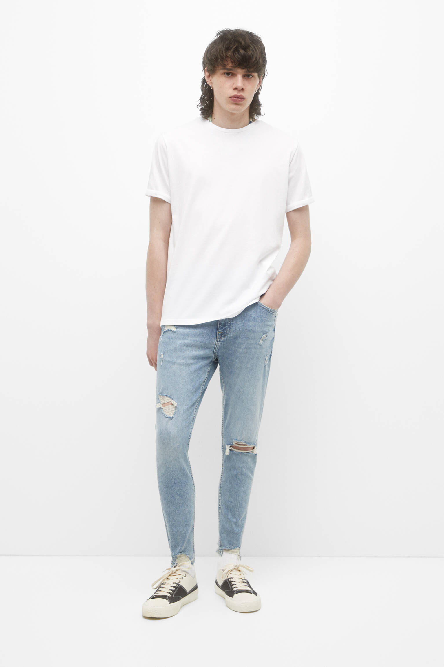 CALÇA JEANS CENOURA RASGADA - AZUL CLARO