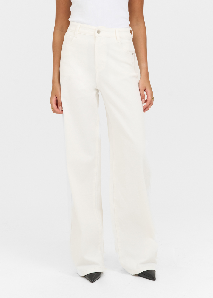 Wide leg stretch lightweight jeans ecru