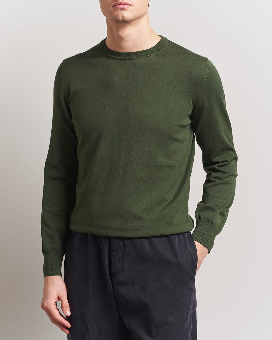 Canali Cotton Crew Neck Pullover Dark Green