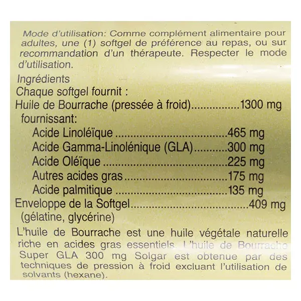 Óleo de Borragem Solgar Super GLA 300mg 30 Cápsulas Gelatinosas
