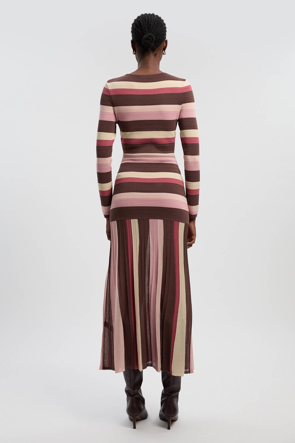 KarenMillen Robe Longue Tricotée à Rayures et Manches Longues