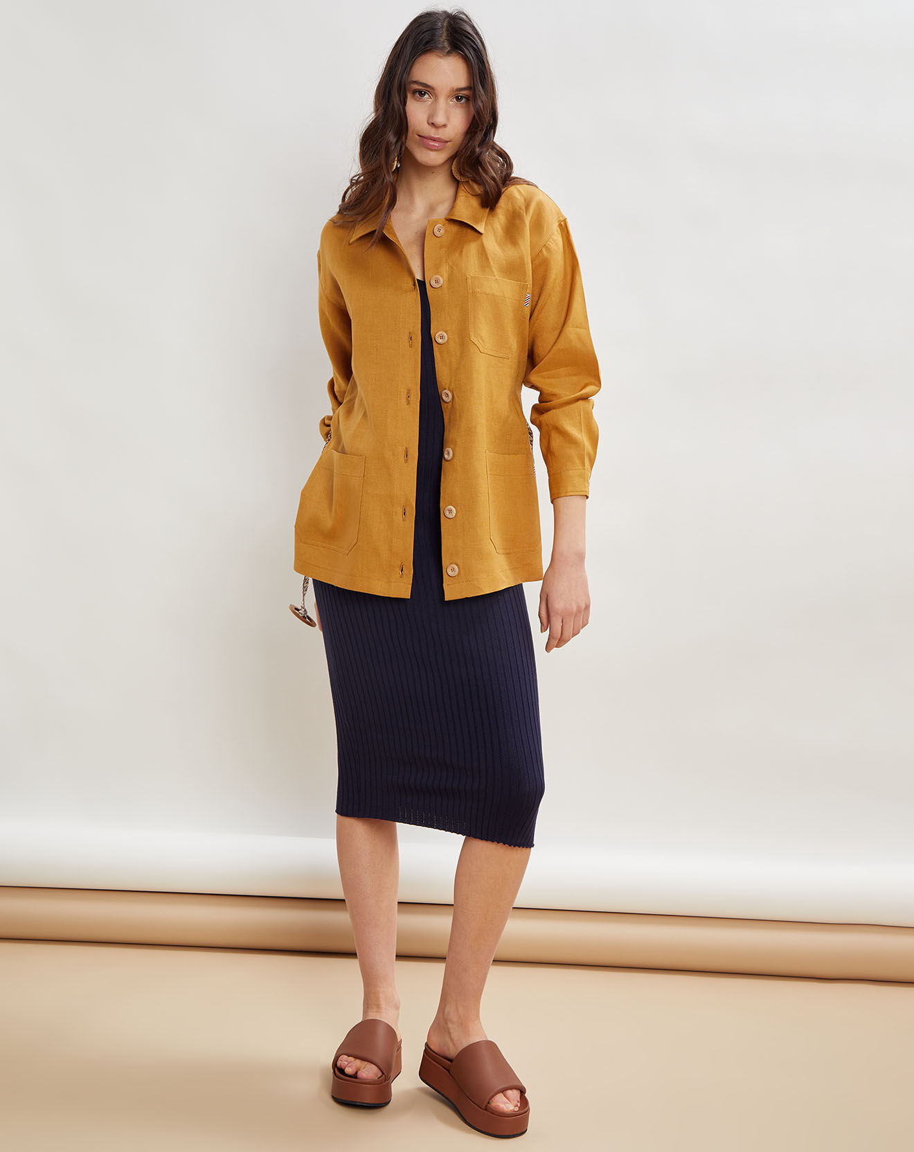 La Petite Francaise Veste 100% Lin Vera ocre