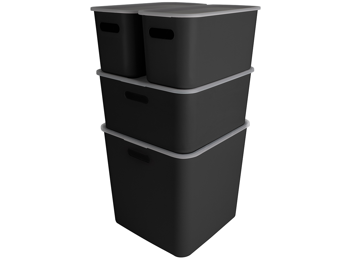 Sunware sigma home set van 4 cube boxen met deksel - black