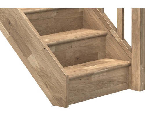Pertura Elenie eikenhouten trap met stootborden, gelakt, recht, 83,5 cm, 14 treden / 15 stootborden, balusterleuning
