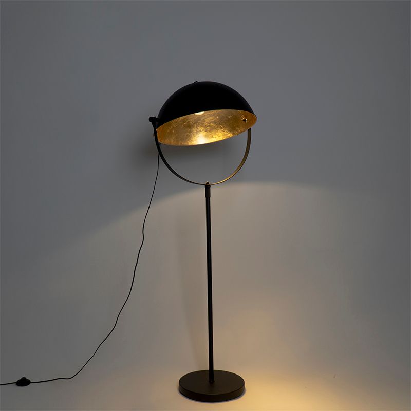 Industriële vloerlamp zwart 50 cm met goud verstelbaar - Magnax