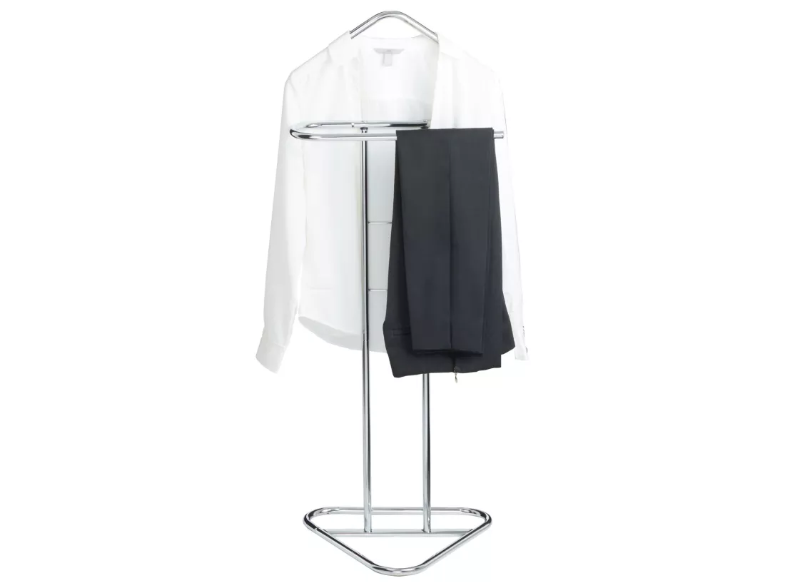 Valet de chambre valet de nuit CAMILO chevalet de nuit avec cintre pour veste et portant pour pantalons, en métal chromé