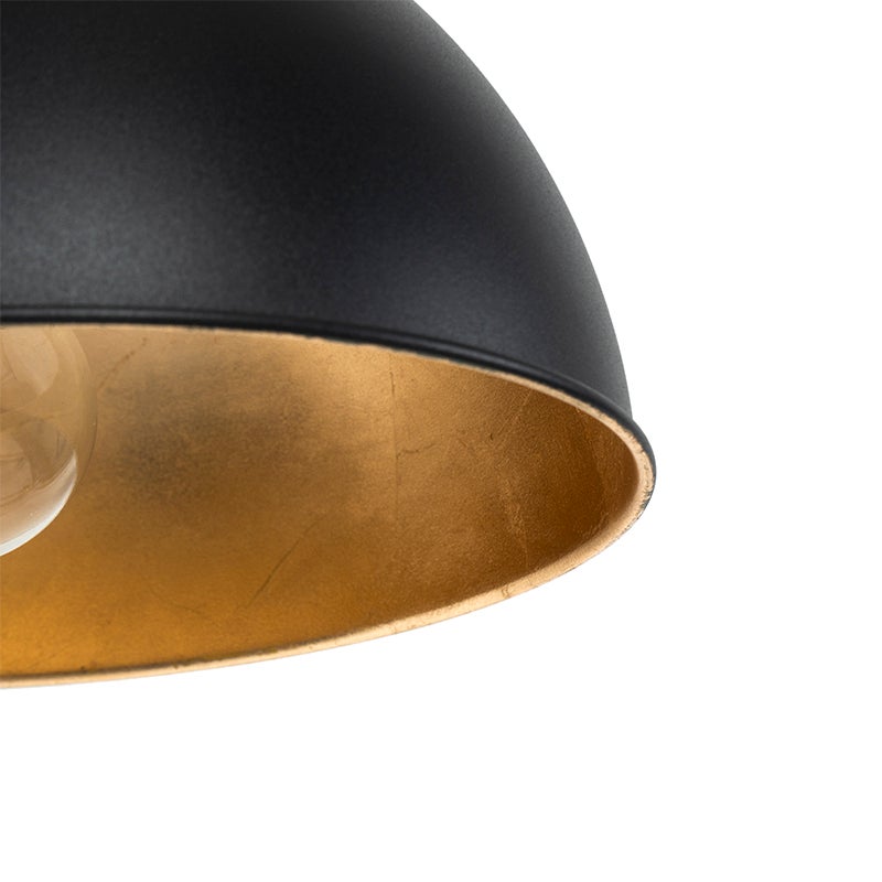 Industriële hanglamp, zwart met goud 3 lampen - Magnax