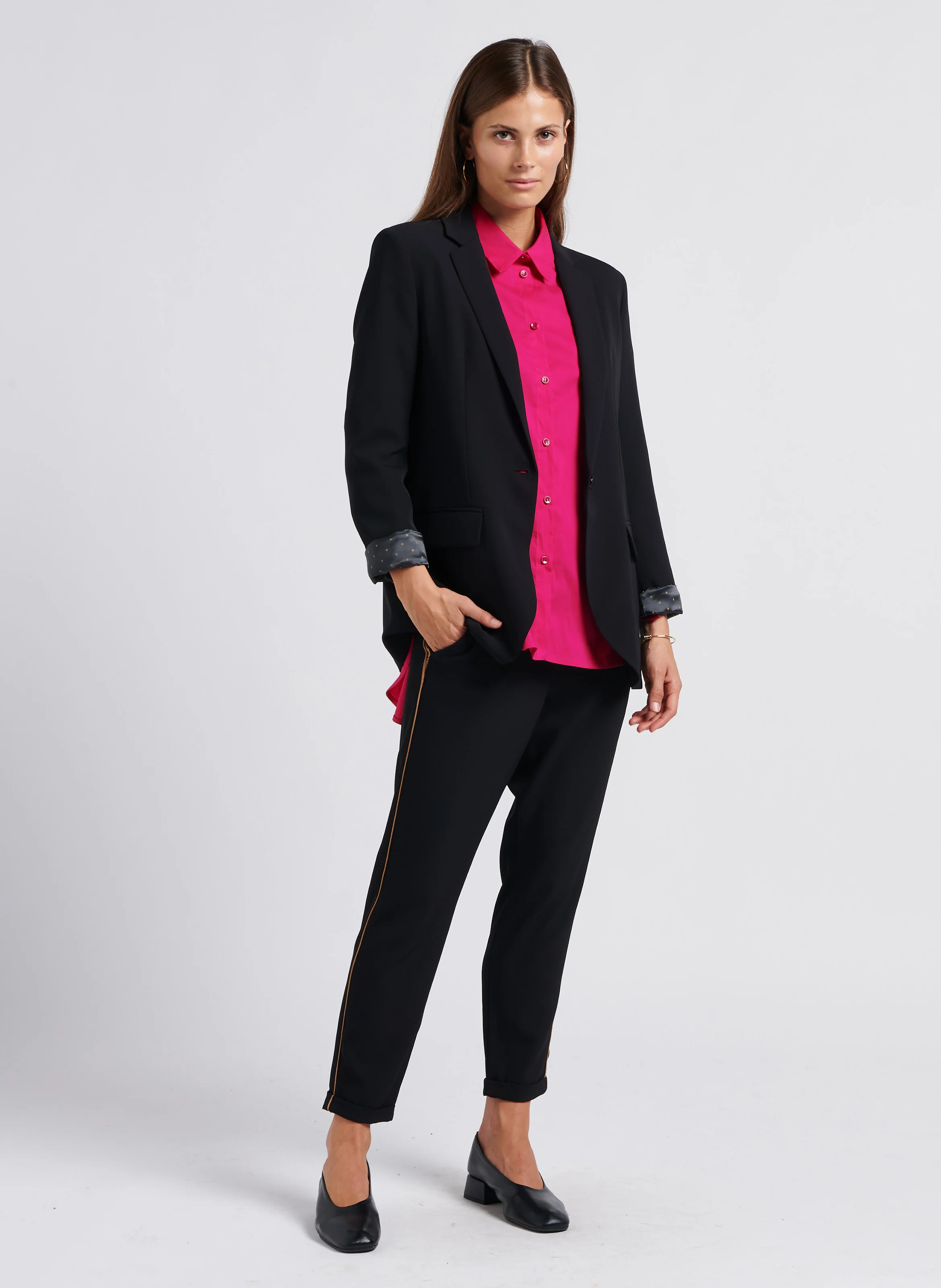Chemise asymétrique col classique en coton mélangé | Rose