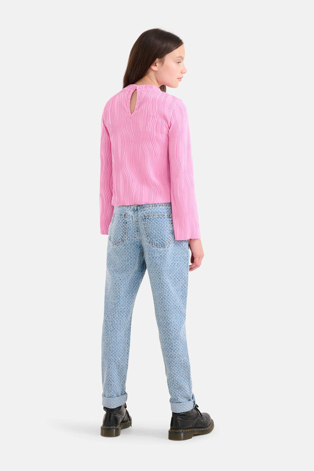 Shoeby high waist straight leg jeans met all over print light blue denim bleached