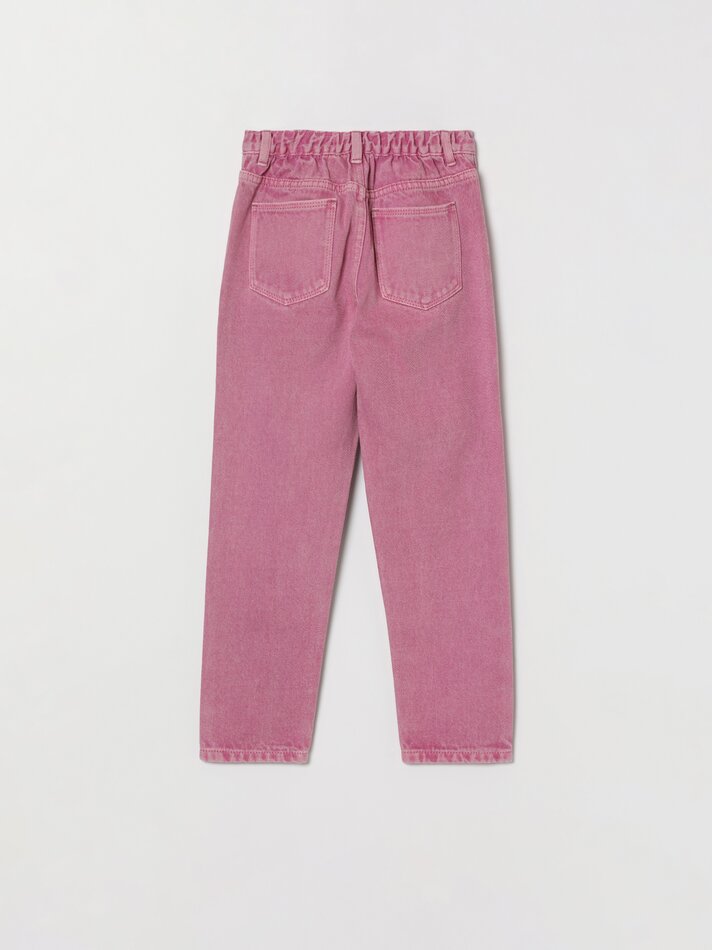 Calça jeans mom rasgada - Rosa Lilás