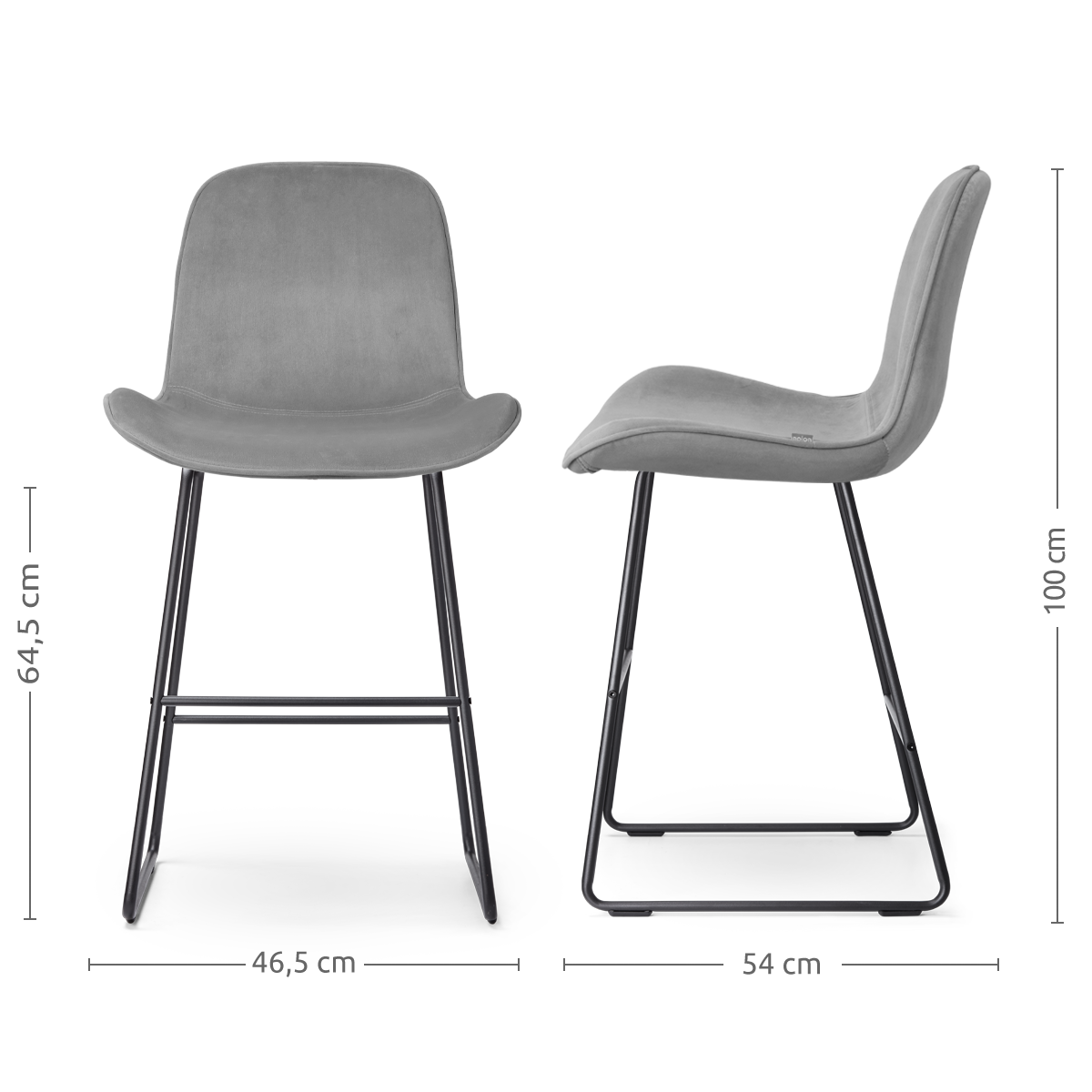 Barkruk Nino-Fé velvet grijs - zwart onderstel - 65 cm