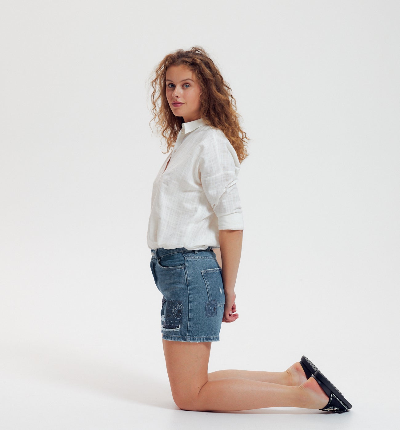 Short en jean patchwork Femme - Jean moyen