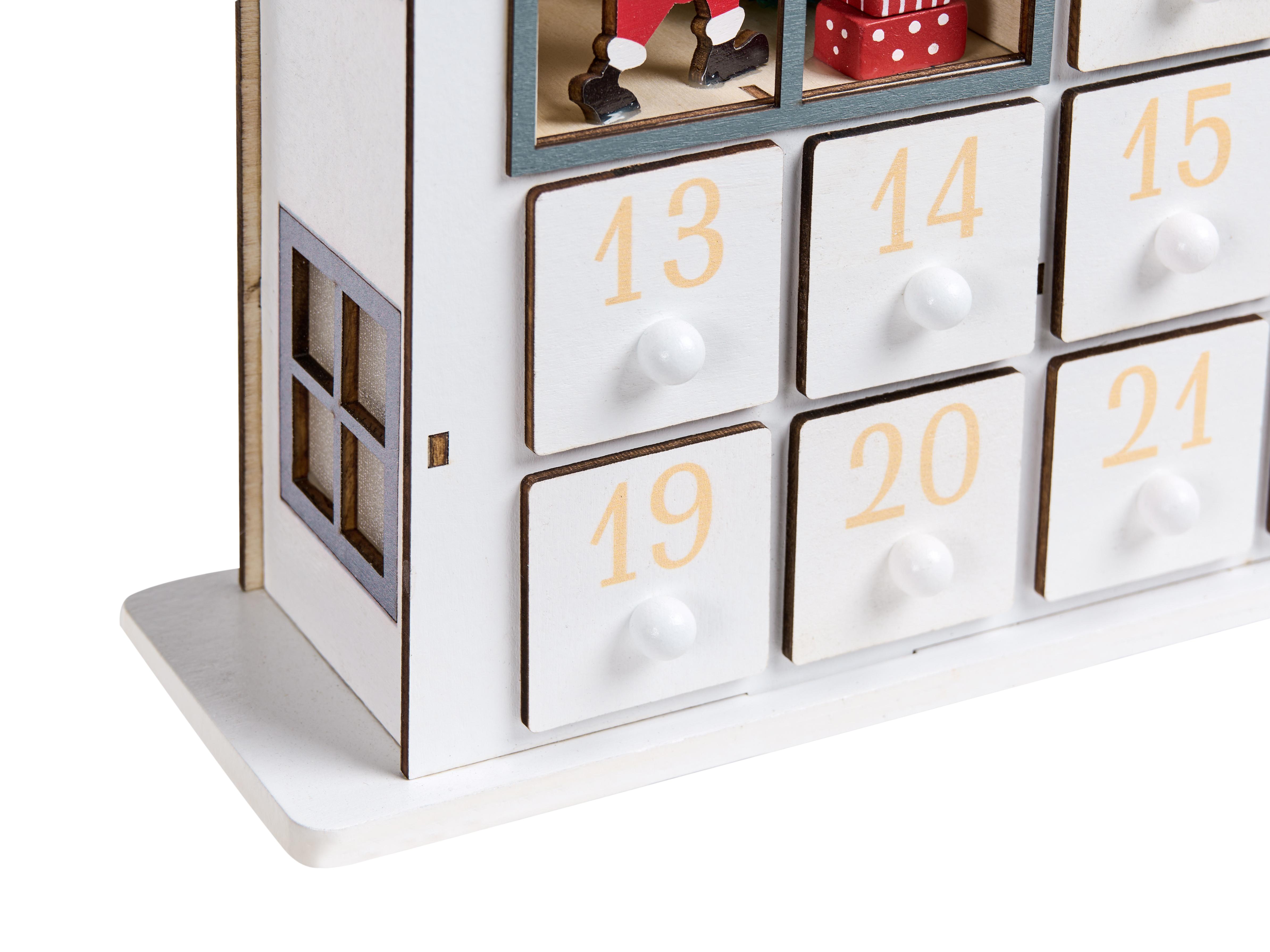 Kerstdecoratie LED FEMUND Adventskalender 40 cm Wit