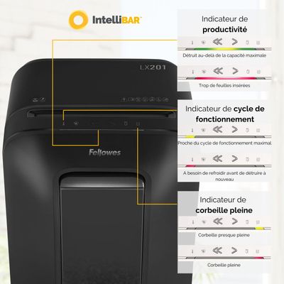 Fellowes Powershred LX201 - destructeur de documents coupe croisée microparticules - 12 feuilles - Corbeille 22 litres - noir
