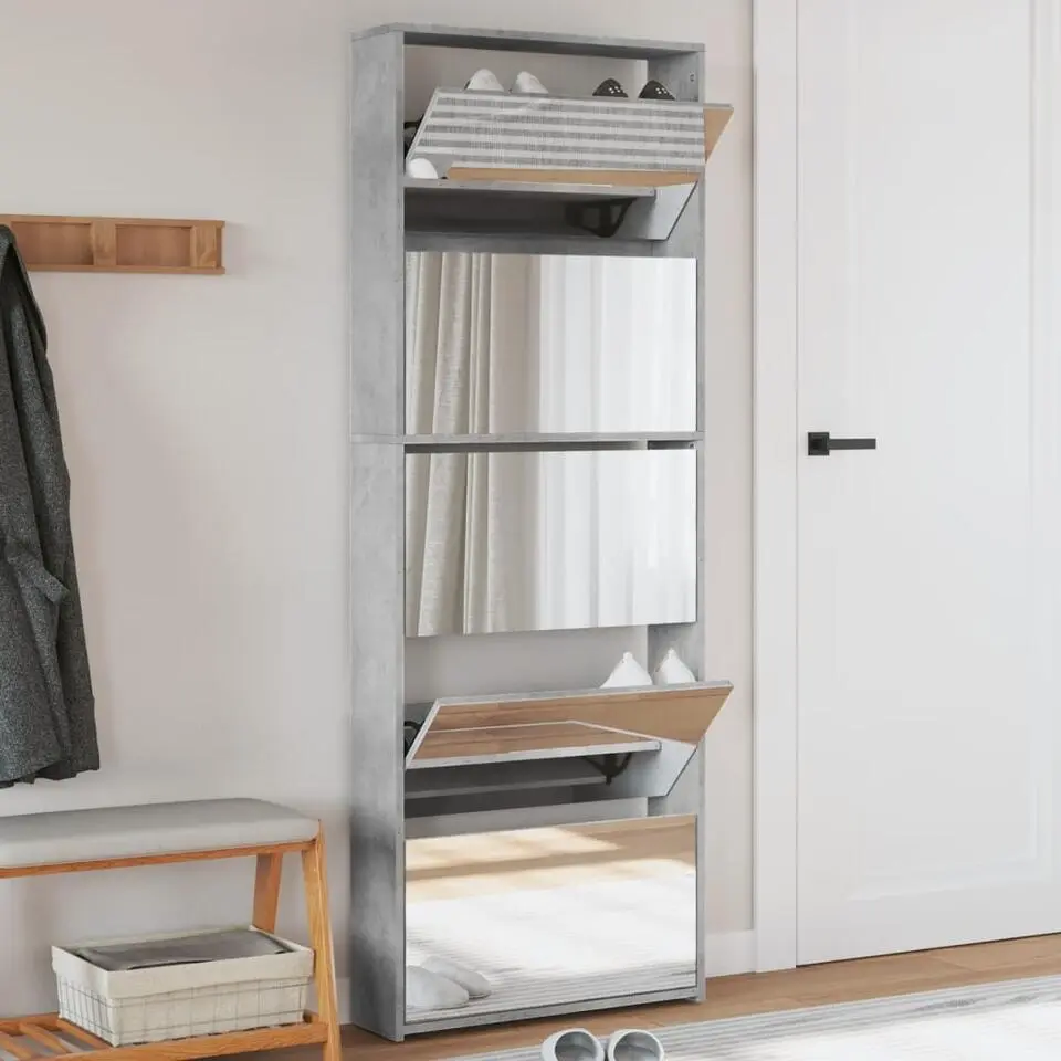 vidaXL - 5-laags Schoenenkast met spiegel 10 paar - Betongrijs - 63x17x169,5 cm