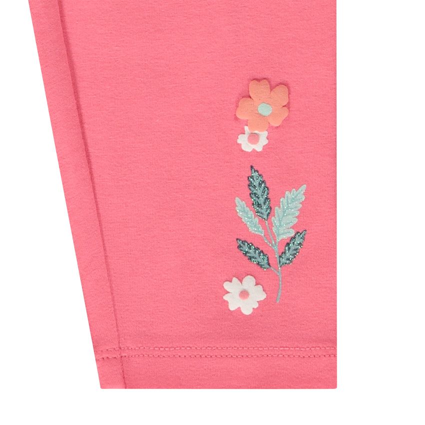 Legging en jersey uni avec puff print fleurs pour fille - Fuchsia