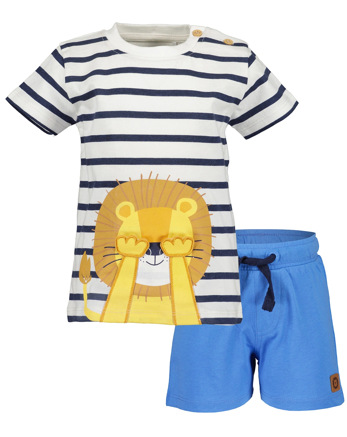 T-Shirt HELLO LION mit Shorts in offwhite/blau