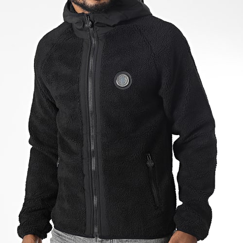 Veste Zippée Capuche Fourrure Mouton Oveja Noir