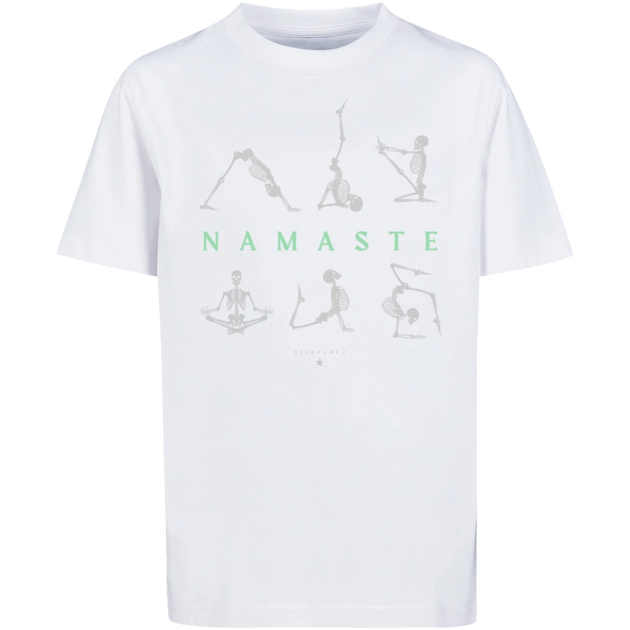 F4NT4STIC T-Shirt Namaste Yoga Skelett Halloween weiß