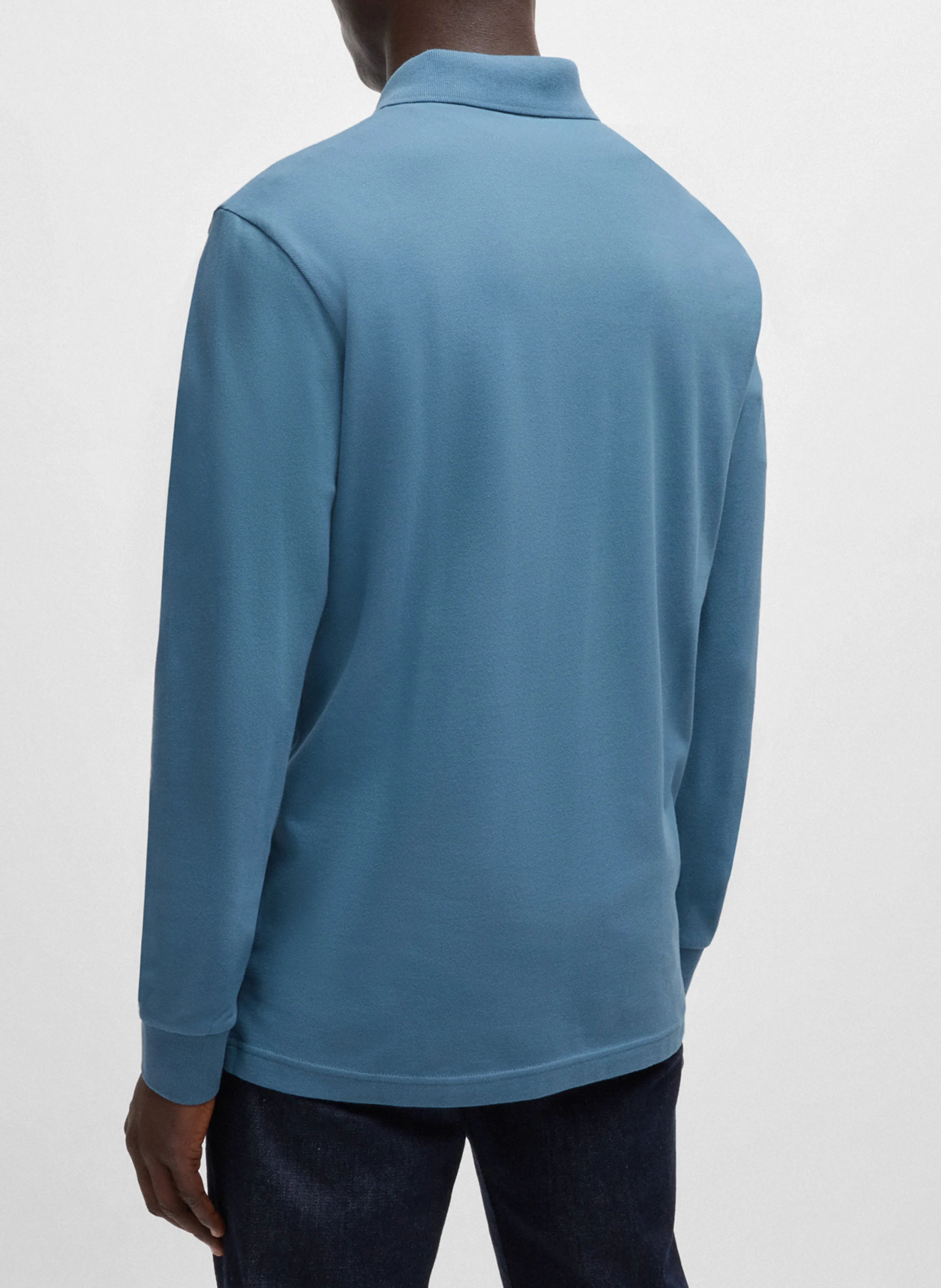 Polo à manches longues regular-fit en coton mélangé | Bleu