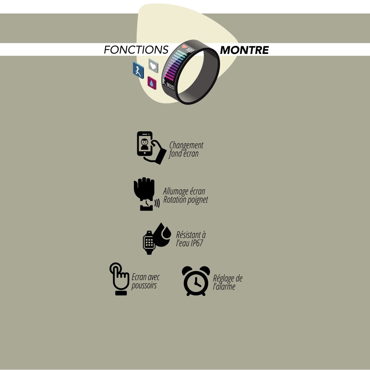 Montre connectée avec bracelet interchangeable silicone SMARTY FIT LUX STEEL