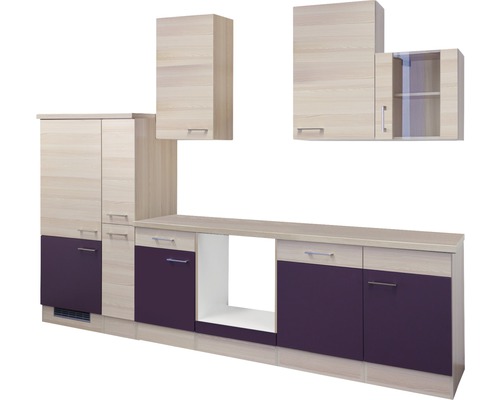 Flex Well keukenblok zonder apparatuur Focus 310 cm acacia aubergine mat gedemonteerde variant omkeerbaar 00010093