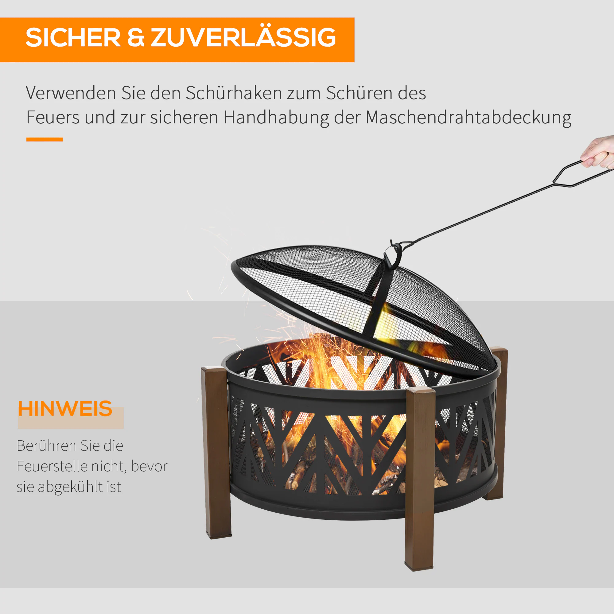 Outsunny Feuerschale mit Grillrost schwarz, braun Ø78 x 60H cm