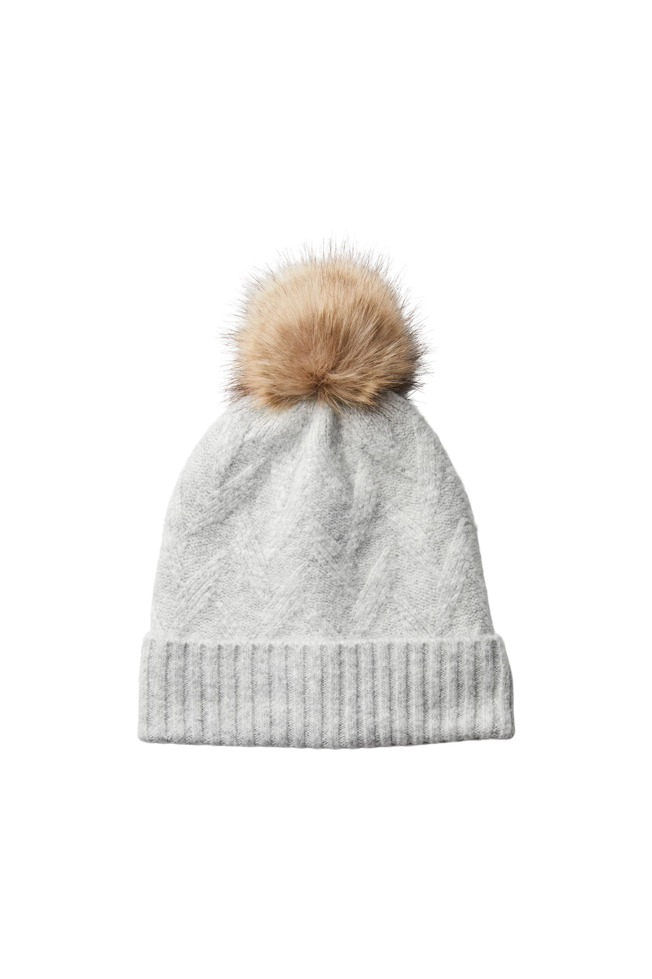 Gorro de tricô com detalhes estampados. Aba enrolada e textura macia. Contém um pompom.