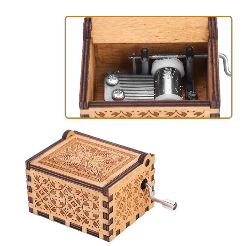 (6.5x5cm) Weihnachts Holz Spieluhr Home Dekoration Spieldose Musik Kästchen mit Handkurbel - Merry Christmas