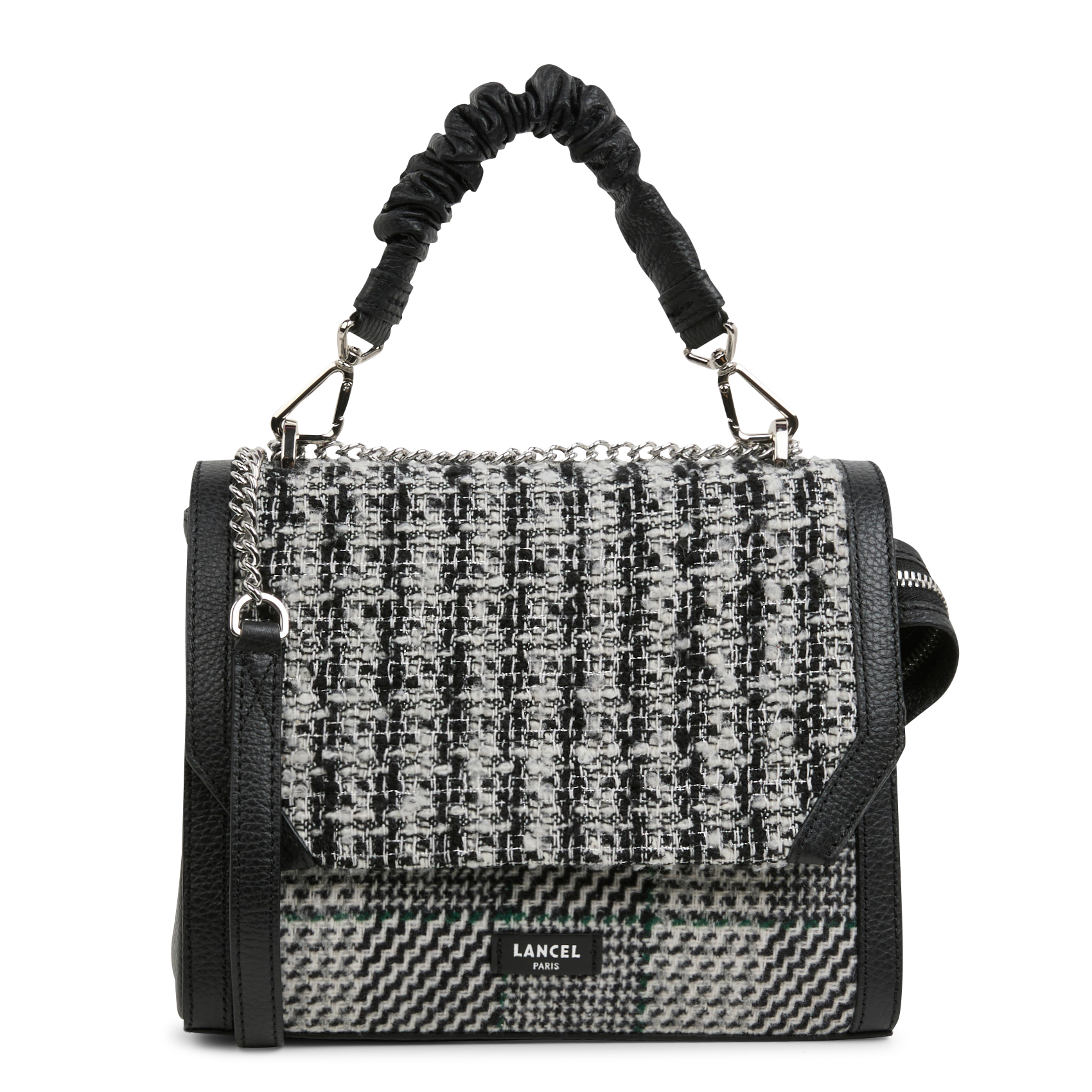 NINON M - Sac bandoulière effet tweed en cuir| Blanc