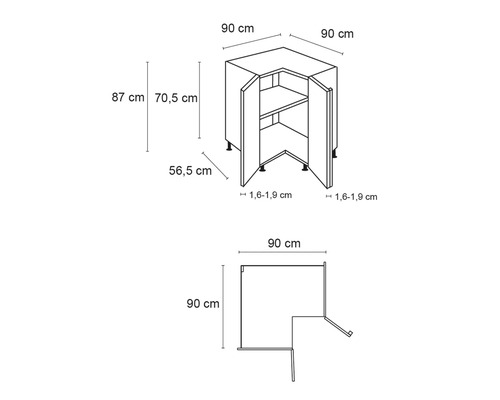 Optifit hoekonderkast Ingvar420 BxDxH 90x58,4x87 cm antraciet mat gedemonteerd scharnier omkeerbaar (links of rechts te monteren)