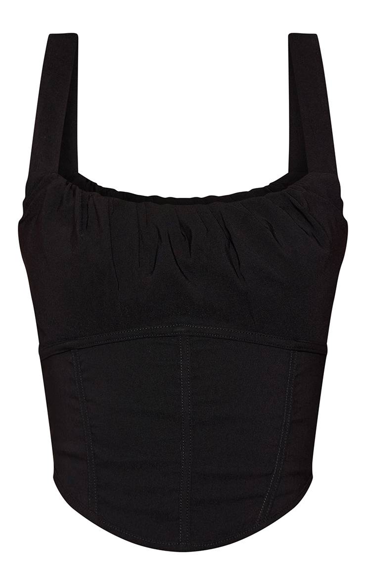 Noir Top Corset Tissé Stretch Pour Grandes Tailles