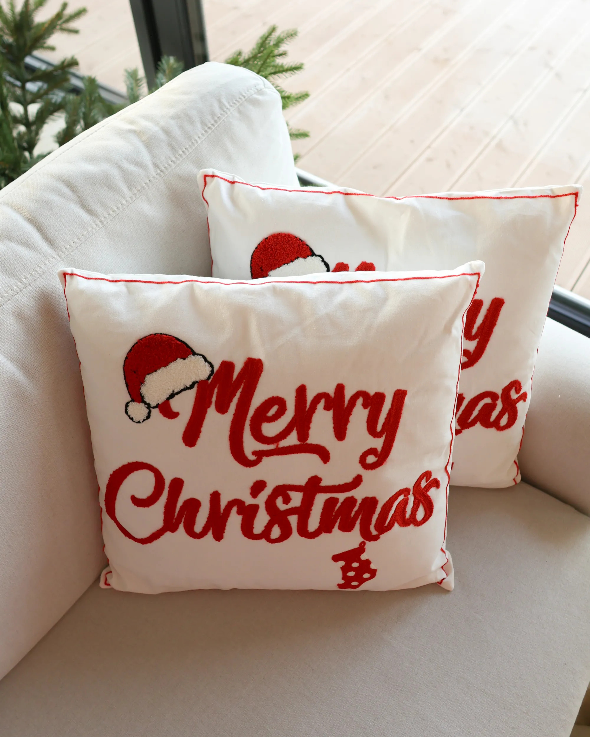 Set van 2 sierkussens PIZZELLE Katoen 45 x 45 cm Gebroken wit kerstmotief