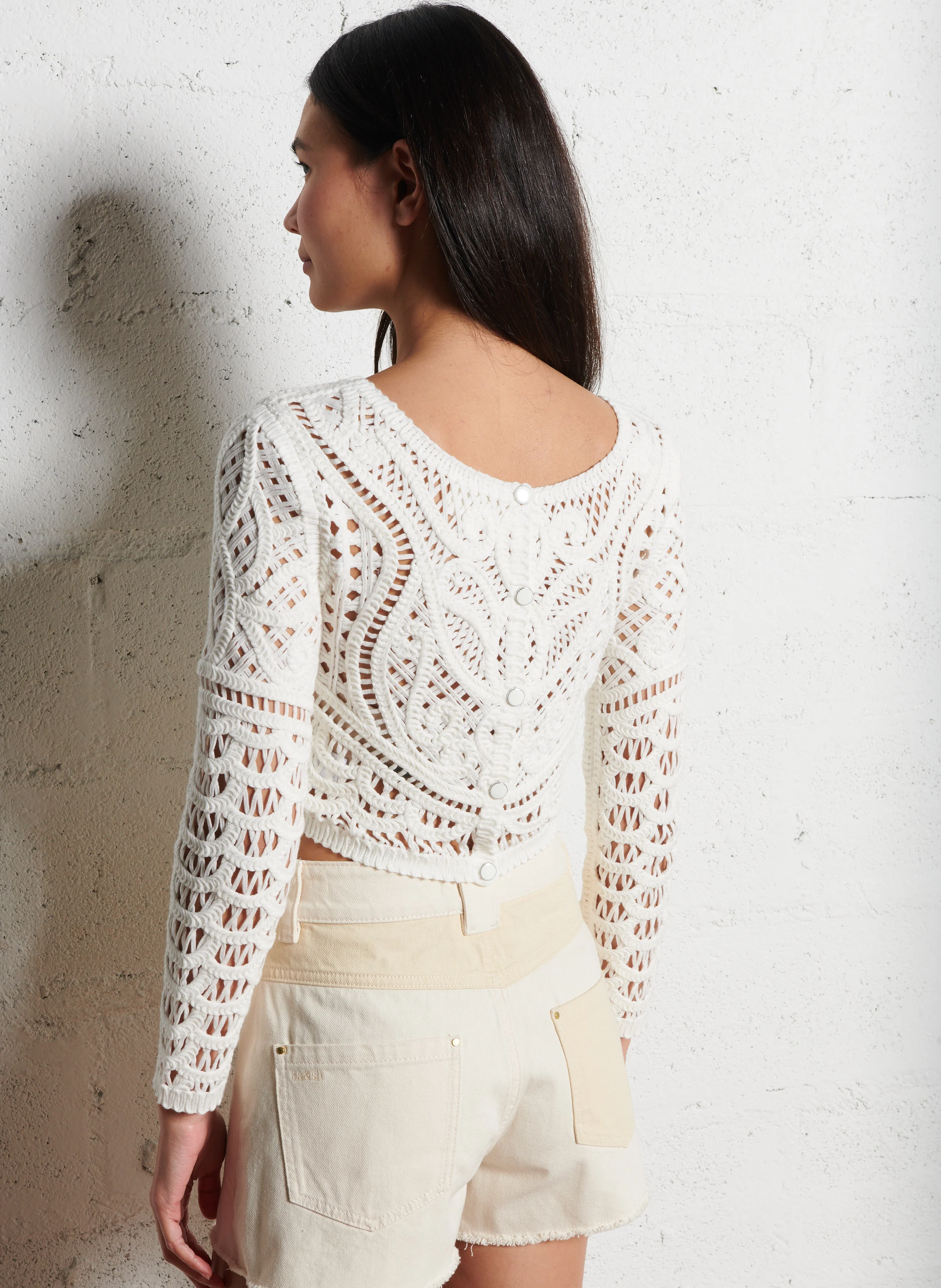 MARC - Cardigan court en coton | Blanc